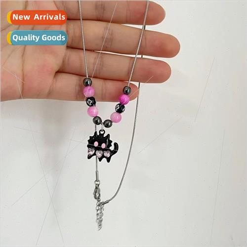 subculture ins gothic vintage pink black cat necklace clashi
