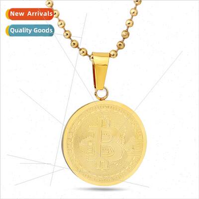 Europe Titanium Steel Bit Virtual Coin Pendant Necklace Stai