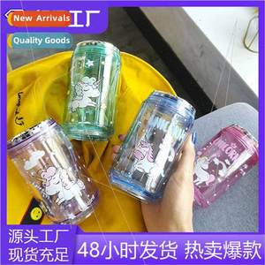 Unicorn cute pink cartoon water cup girls transparent cans p