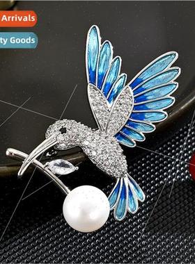 Blue hummingbird natural pearl brooch high-grade female autu