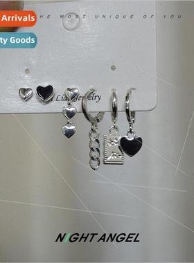 Koreasweet cool sixpcs earrings set black love earrings Engl