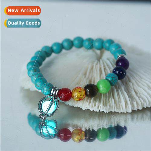 8mm seven colorful natural stone beads glow-in-the-dark pump
