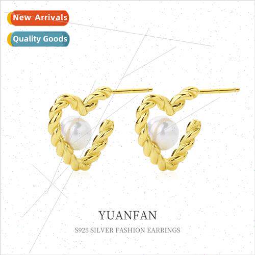925 silver Niche Twisted Heart Stud Earrings适用Women Europe