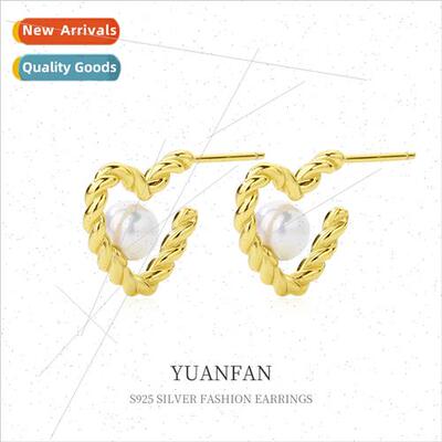 925 silver Niche Twisted Heart Stud Earrings适用Women Europe