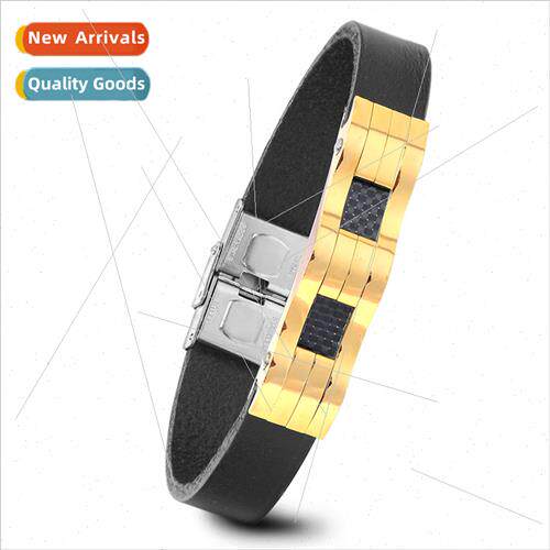 New Europe Ins gold black leather cord gold buckle can laser