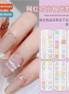 Nail art illusion aurora resin bow bear cubic crystal nail a