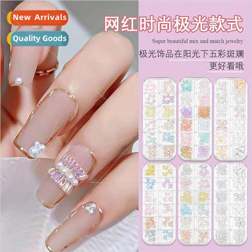 Nail art illusion aurora resin bow bear cubic crystal nail a