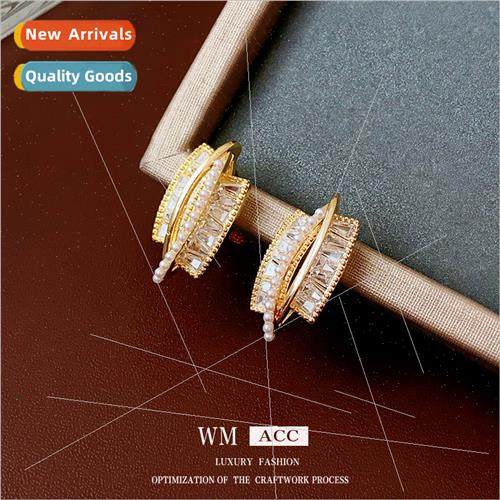 silver pin zirconia pearl irregular earrings small hundred m