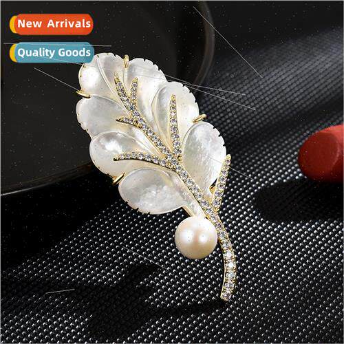 Golden branch jade leaf natural real mother-of-pearl brooch