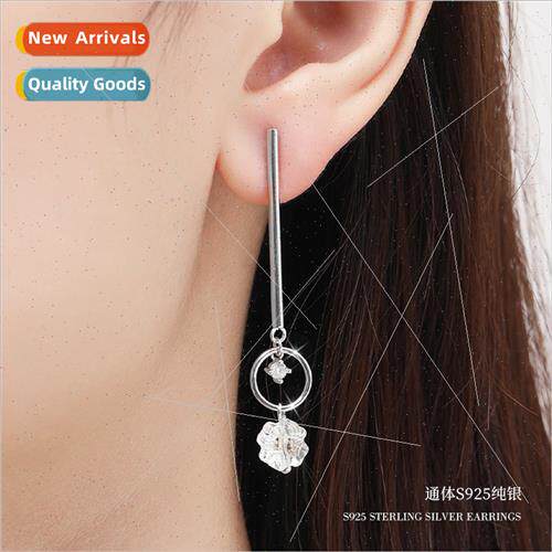 Korea s925 silver earrings female niche hanging round ring g
