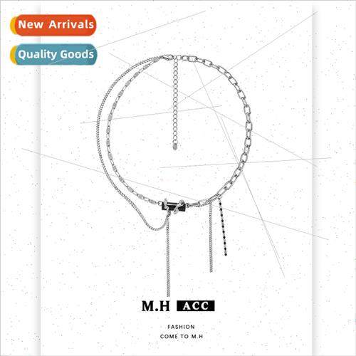 Black Square Diamond Tassel Necklace Women mple Vintage Swea