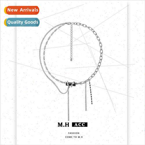 Black Square Diamond Tassel Necklace Women mple Vintage Swea