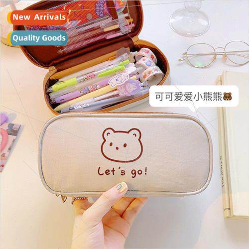 Canvas pencil bag large capacy student simple pencil case in