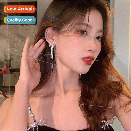 New flash diamond tassel long bow earrings tassel long earri