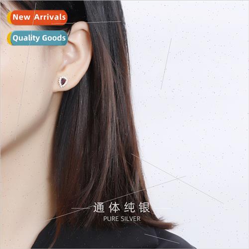 S925 silver plated inlaid ruby earrings Korea high class sim