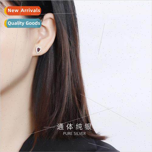 S925 silver plated inlaid ruby earrings Korea high class sim