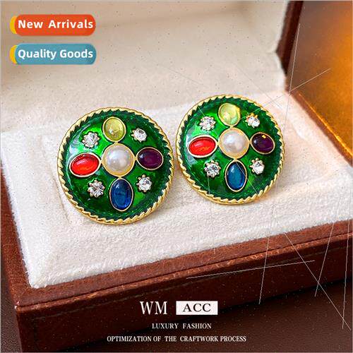 Earrings silver pin wh diamonds colorful oil drop round earr