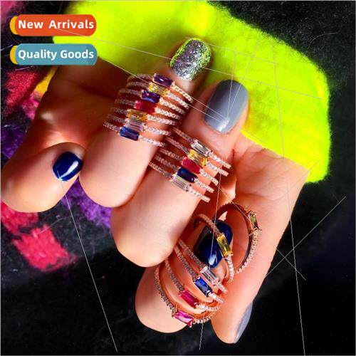 Europe mple BColorful Zirconia Ring Copper Plated Jewelry