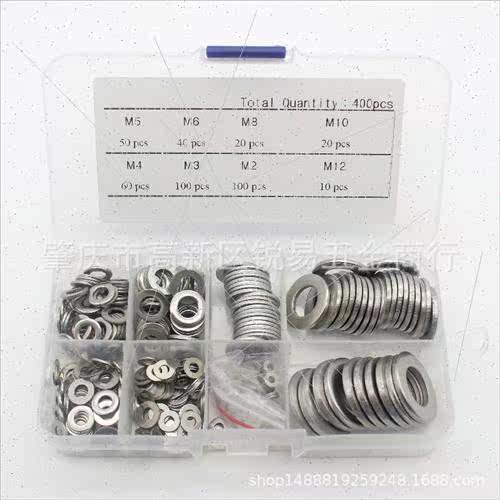 400PCS Box Set M2-M12 ze Flat Washers 304 Flat Washers Gaske