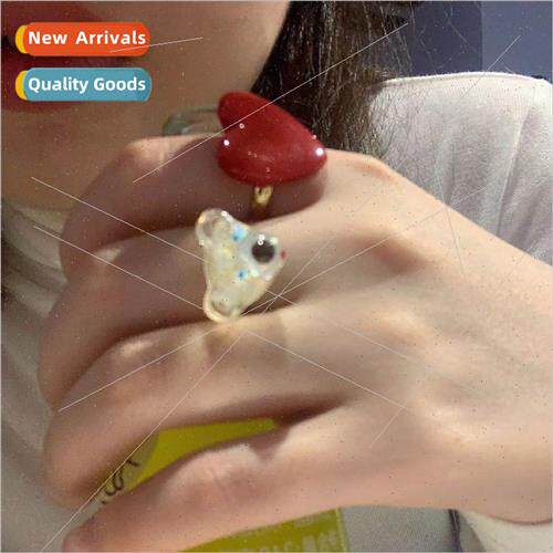 girls ins whening red love adjustable index finger ring smal