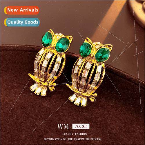 Earrings silver pin wh diamond hollow owl metal earrings fas