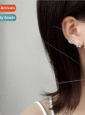 mple small hollow stars moon earrings female Korea sweet flo