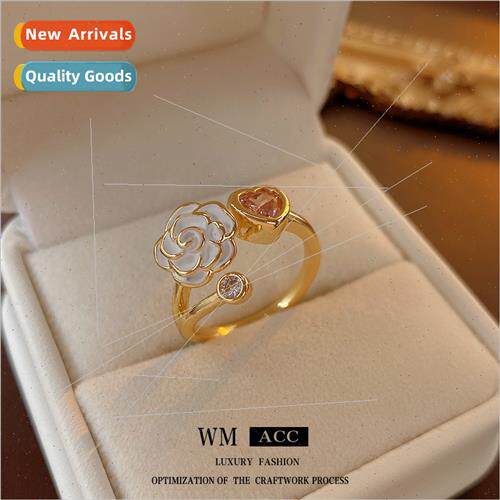 Zirconia Camellia Heart Open Ring Fashion che Hundred Rings