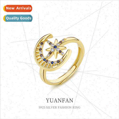 925 silver colorful zirconia star moon ring women ins Europe
