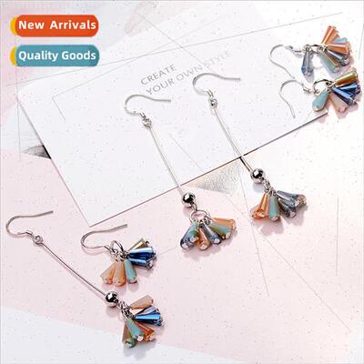Long colorful tassel earrings female fashion colorful crysta