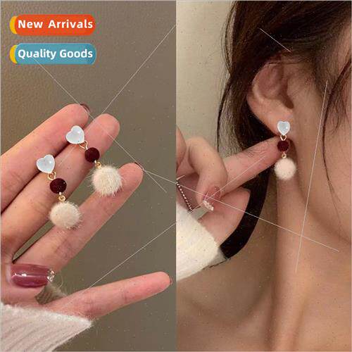 Koreapink love earrings simple sweet autumn winter wool ball