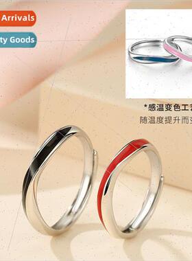Temperature-sensive line color changing couple rings a pair