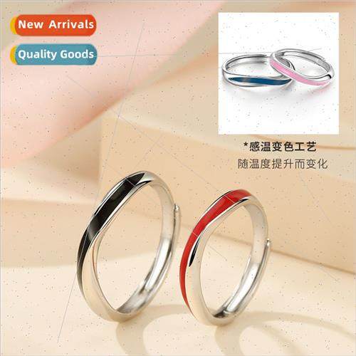 Temperature-sensive line color changing couple rings a pair