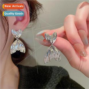 wind metal pin earrin earrings simple fishtail lver
