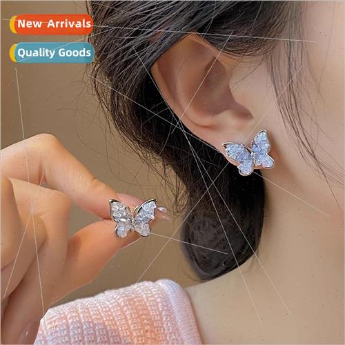 Gradient crystal butterfly ear clips whout ear holes female