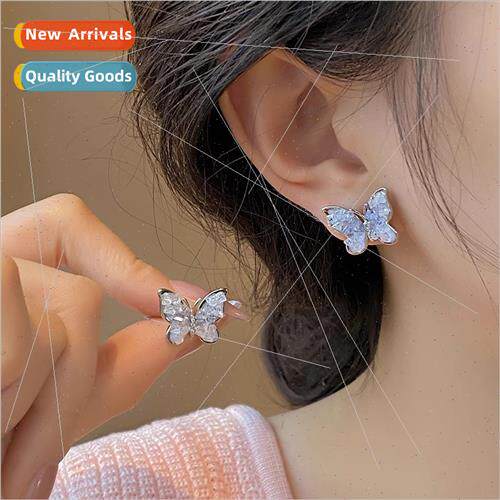 Gradient crystal butterfly ear clips whout ear holes female