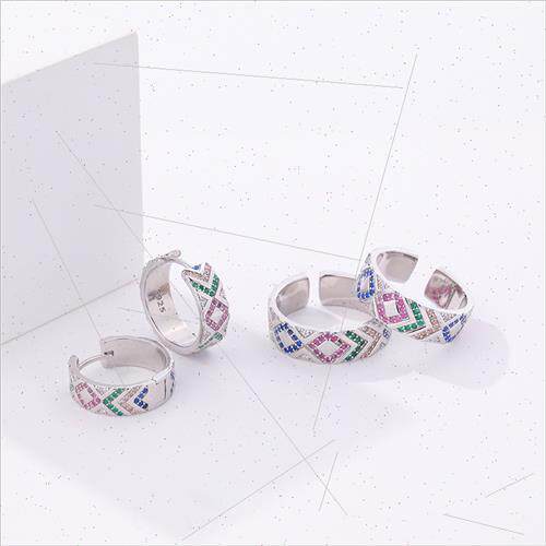 925 silver Colorful Zirconia Striped Earrings适用Women Europ