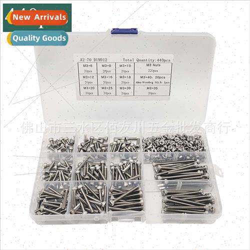 440pcs M3 Screw Nut Set Stainless Steel Hexagon Socket Cylin
