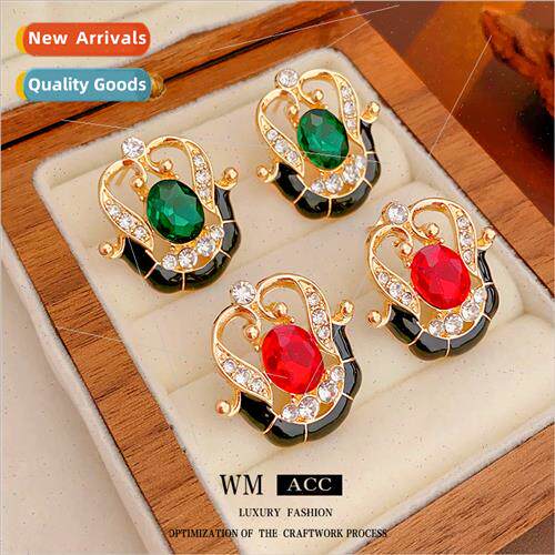 Earrings lver Needle Oil Drip Diamond Oval Crown Earrings Fr