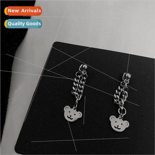 Bear chain earrings female tide cool ins simple niche earrin