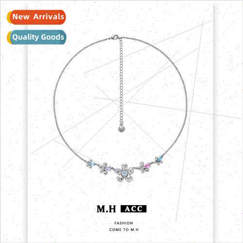 Color zirconium flower necklace female metal texture cold wi