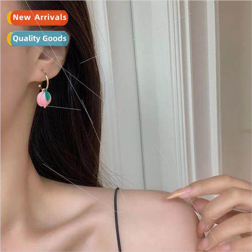 2022 new tide peach earrings female pink girl short ear jewe