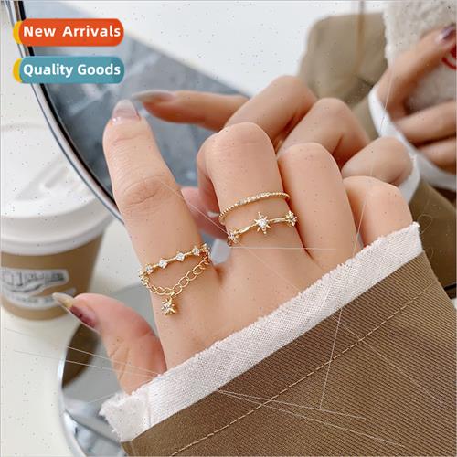 Ins opening ring Korea simple double zirconia star finger ri