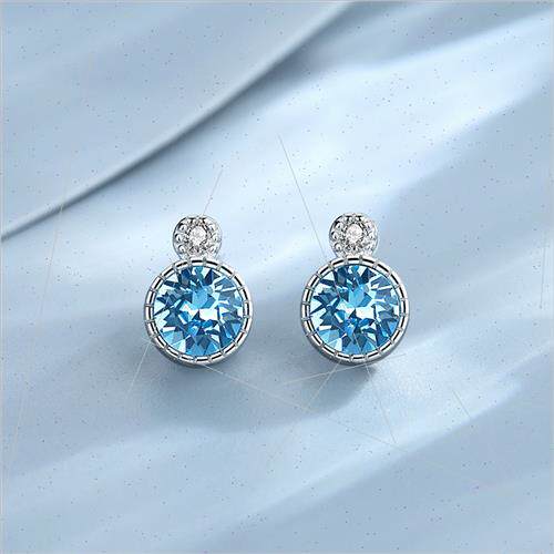 s925 silver heart sea earrings female blue crystal summer si
