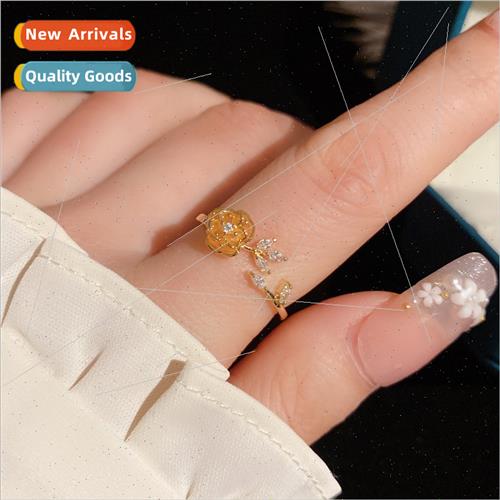 Summer new fashion sweet rose leaf ring female index finger