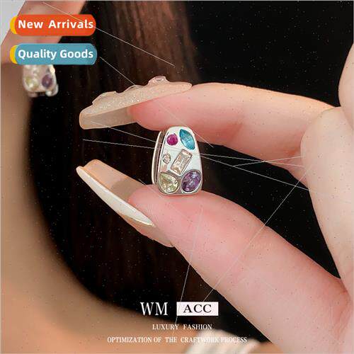 Colorful crystal irregular small earrings buckle fashion hun