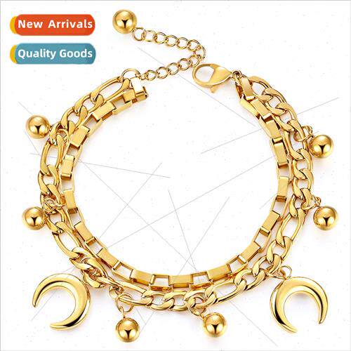 New Moon Beads Double Tanium Bracelet Ins Stainless Steel
