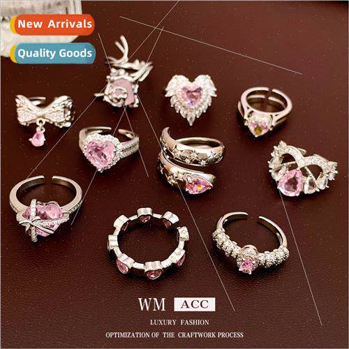 Zirconia love heart open ring fashion Korea sweet delicate i
