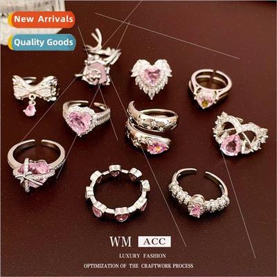 Zirconia love heart open ring fashion Korea sweet delicate i