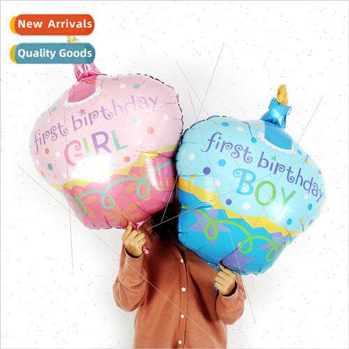 Large blue pink birthday cake aluminum balloon first birthda