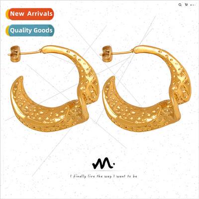 Vintage geometric textured C-shaped earrings tanium steel go